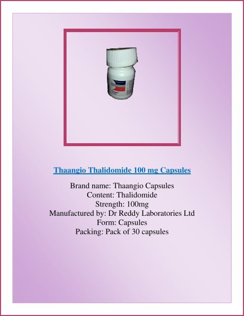 Thaangio Thalidomide 100 mg Capsules Dr Reddy Wholesale Price | Cancer Medicine Pharmaceutical Wholesale Industry