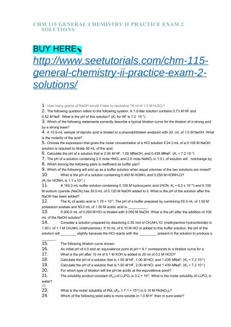 CHM 115 GENERAL CHEMISTRY II PRACTICE EXAM 2 SOLUTIONS