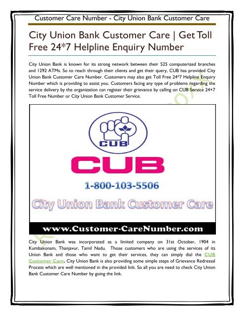City Union Bank Customer Care