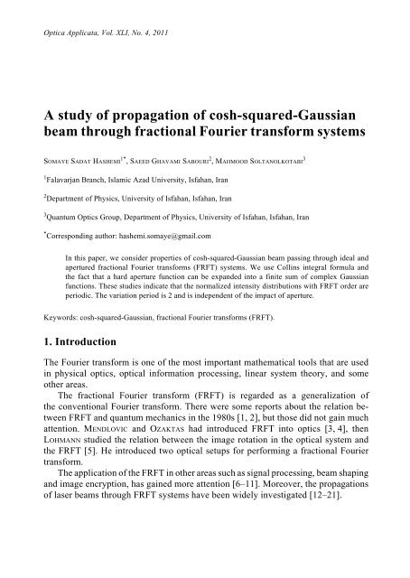 A study of propagation of cosh-squared-Gaussian beam through ...