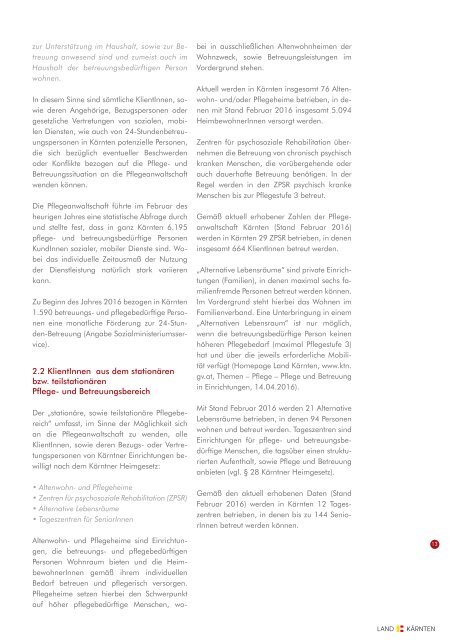 Tätigkeitsbericht Pflegeanwaltschaft Kärnten (2016)