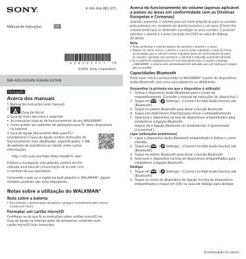 Sony NW-A35HN - NW-A35HN Istruzioni per l'uso Portoghese