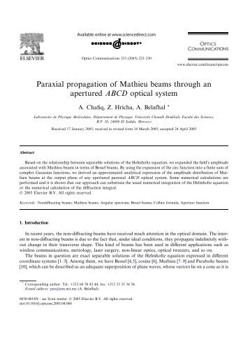 Paraxial propagation of Mathieu beams through an apertured ABCD ...