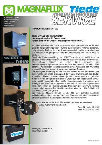 Newsletter 659 Okt.2012: UV LED Handstrahler - Magnaflux GmbH