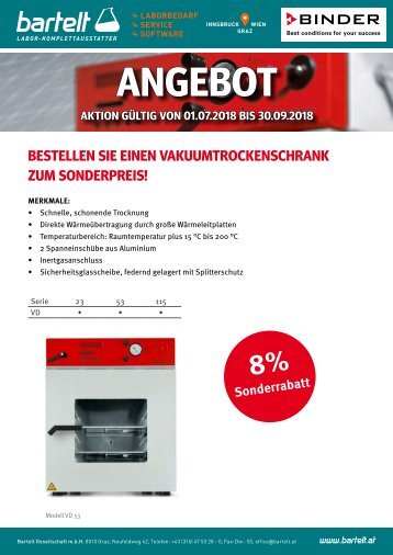 Binder-Aktionsflyer: Vakuumtrockenschrank VD