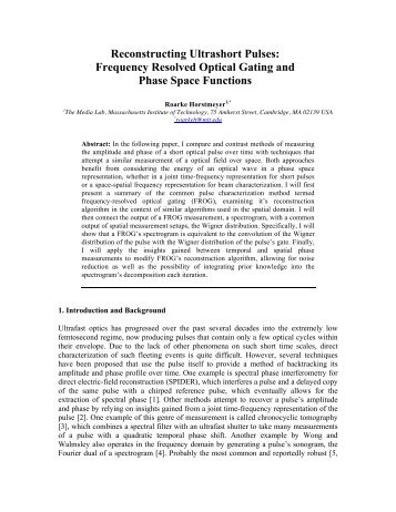 Frequency Resolved Optical Gating and Phase ... - MIT Media Lab