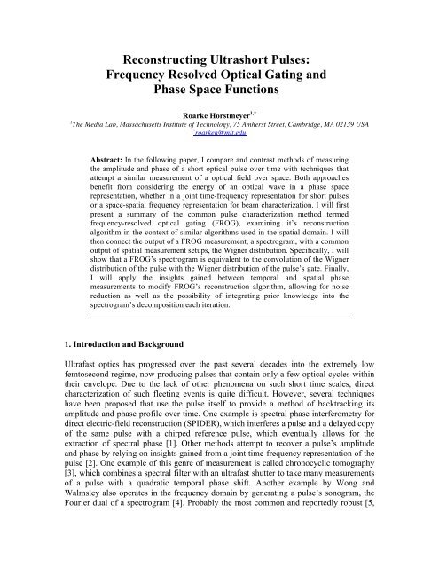 Frequency Resolved Optical Gating and Phase ... - MIT Media Lab