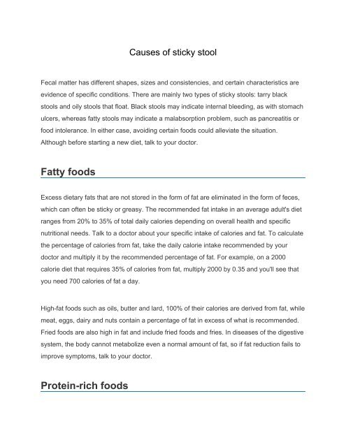 Causes of sticky stool