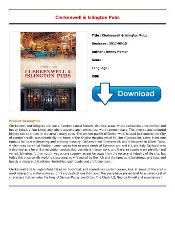 Downloads Clerkenwell  Islington Pubs Free Premium Books 2017