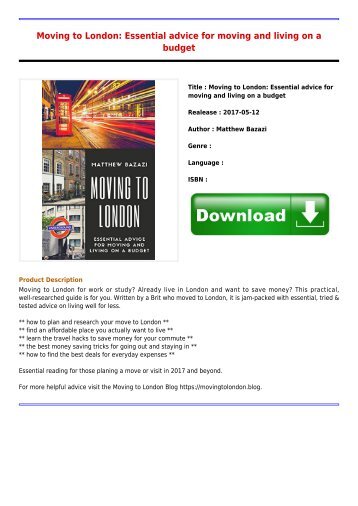 Get Free E-Book Moving to London  Essential advice for moving and living on a budget New Collection