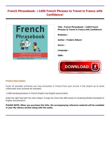 Free Downloads E-Book French Phrasebook  1400 French Phrases to Travel in France with Confidence Latest Books