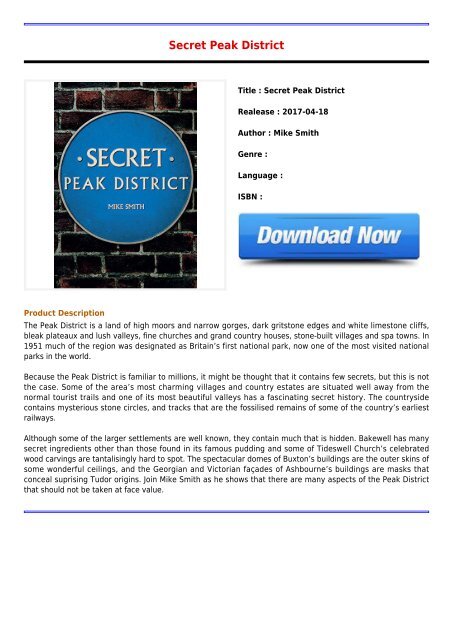 Read Online E-Book Secret Peak District Online Free