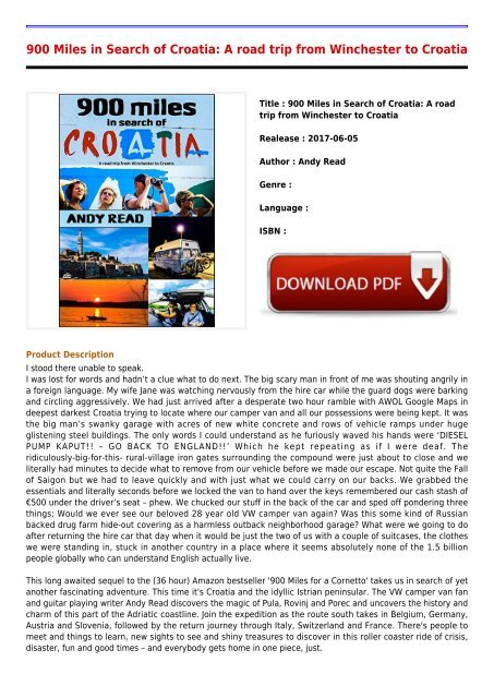 Review E-Book 900 Miles in Search of Croatia  A road trip from Winchester to Croatia Free Online