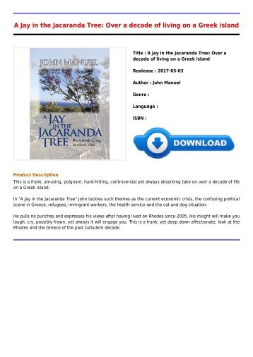 Read Free E-Book A Jay in the Jacaranda Tree  Over a decade of living on a Greek island Free Best Sellers