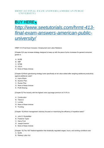 HRMT 413 FINAL EXAM ANSWERS (AMERICAN PUBLIC UNIVERSITY)