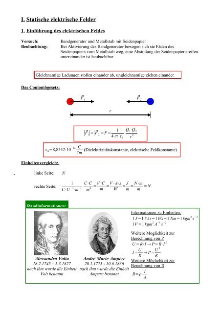 I. Statische elektrische Felder