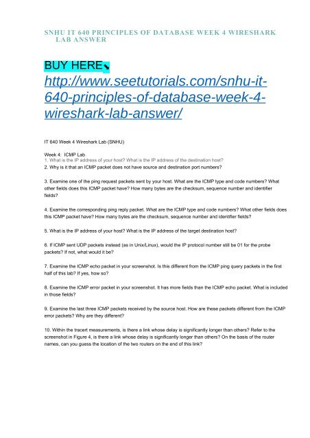 SNHU IT 640 PRINCIPLES OF DATABASE WEEK 4 WIRESHARK LAB ANSWER