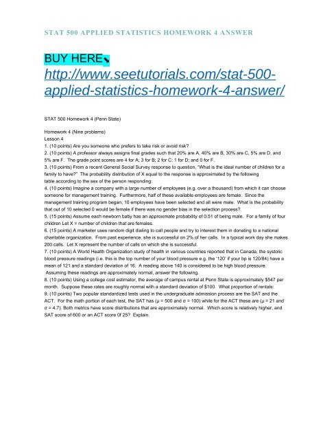 STAT 500 APPLIED STATISTICS HOMEWORK 4 ANSWER