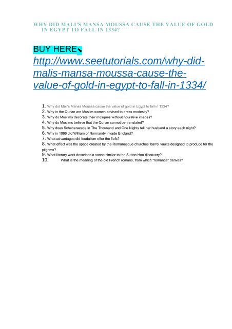 Why Did Mali 039 S Mansa Moussa Cause The Value Of Gold In Egypt