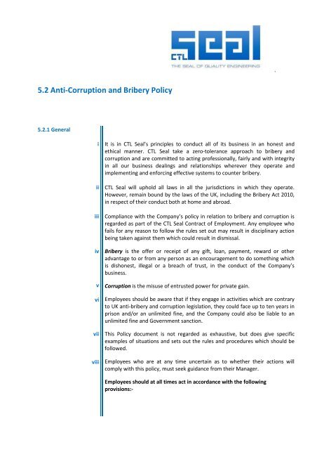 5.2 Anti-Corruption and Bribery Policy