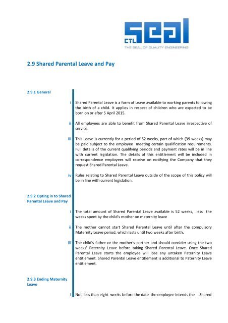 2.9 Shared Parental Leave and Pay