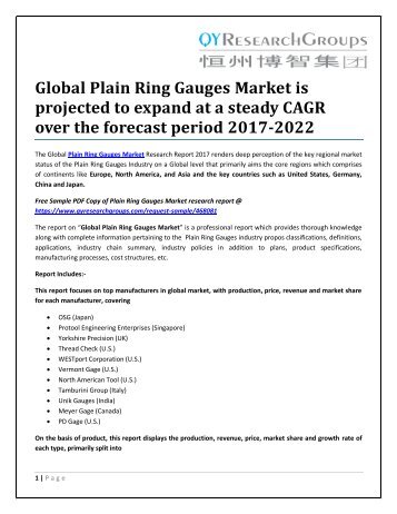 Global Plain Ring Gauges Market is projected to expand at a steady CAGR over the forecast period 2017-2022