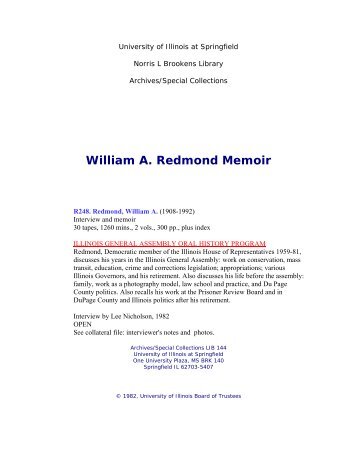 William A. Redmond Memoir - Illinois Digital Archives