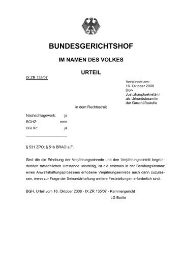 bundesgerichtshof im namen des volkes urteil - Rechtsberaterhaftung