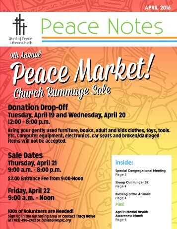 Peace Notes April 2016 - Word of Peace Lutheran Church