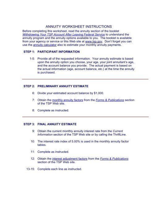 tsp annuity worksheet