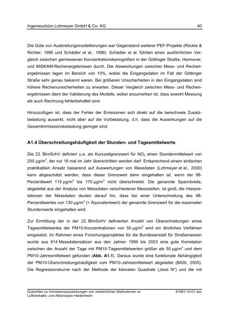 Gutachten zu Immissionsauswirkungen von verkehrlichen - RP