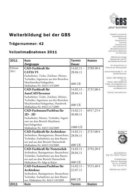 Weiterbildung bei der GBS - Sabel