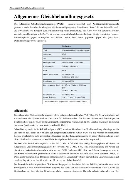 Allgemeines Gleichbehandlungsgesetz - Organisation Sanierung