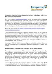 E-commerce Logistics Market: Innovative Delivery Technologies will Attract Both Interest and Investments