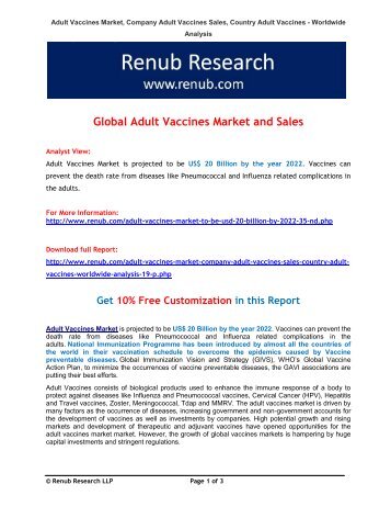 Global Adult Vaccines Market to be USD 20 Billion by 2022