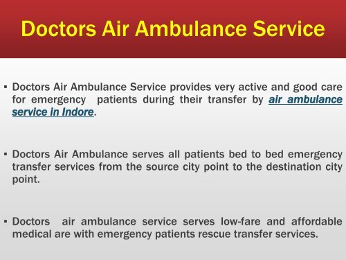 Emergency Rescue Air Ambulance Service in Indore