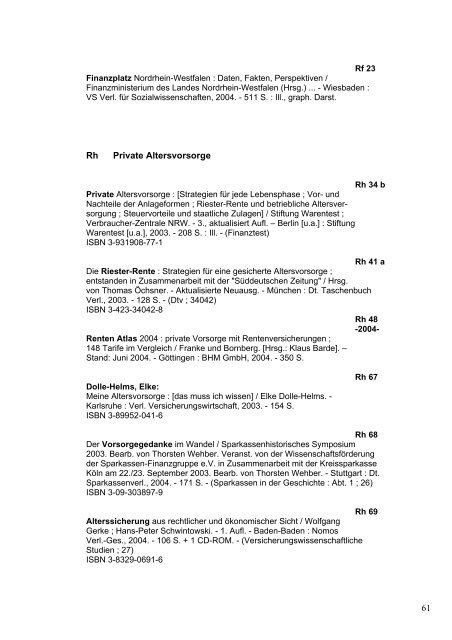 2004 - FBV - Fachbibliothek Versicherungswissenschaft - Universität ...