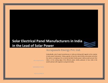 Solar Electrical Panel Manufacturers in India in the Lead of Solar Power