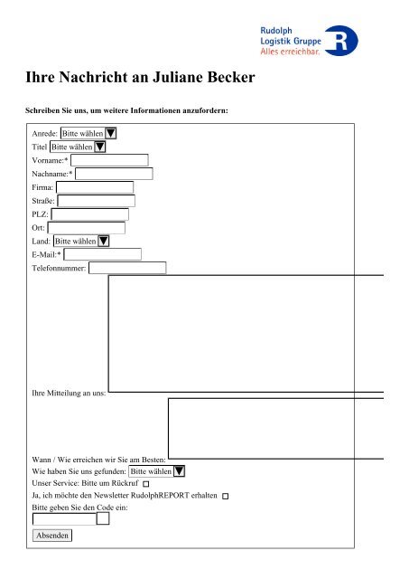 Ihre Nachricht an Juliane Becker - Rudolph Logistik Gruppe