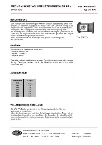 MECHANISCHE VOLUMENSTROMREGLER PPs - RUCON-AIR ...