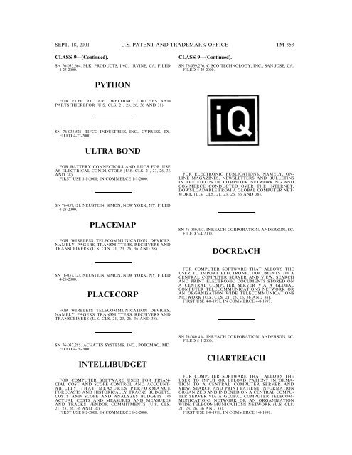 20010918 OG 1. - U.S. Patent and Trademark Office