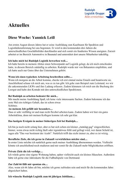 Aktuelles Diese Woche Yannick Leiss Rudolph Logistik Gruppe