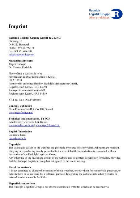 Imprint Rudolph Logistik Gruppe