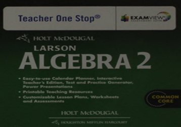 Holt McDougal Larson Algebra 2: Common Core Teacher s One Stop Planner DVD Algebra 2