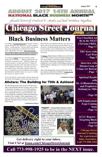 Celebrating National Black Business Month. Chicago Street Journal (CSJ) August 11, 2017. 