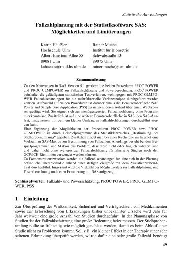 Fallzahlplanung mit PROC POWER und PROC ... - SAS-Wiki