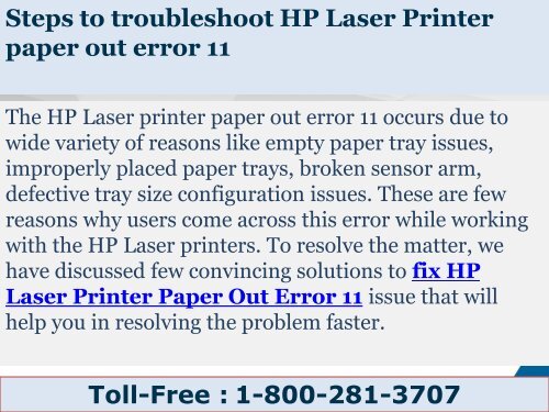 8002813707 | How To Fix HP Laser Printer Paper Out Error 11