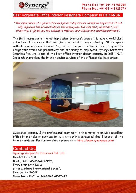 Best Corporate Office Interior Designers Company In Delhi Ncr