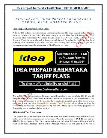 Idea Prepaid Karnataka Tariff Plans