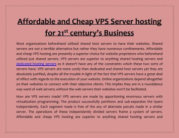 Affordable and Cheap VPS Server hosting for 21st century’s Business